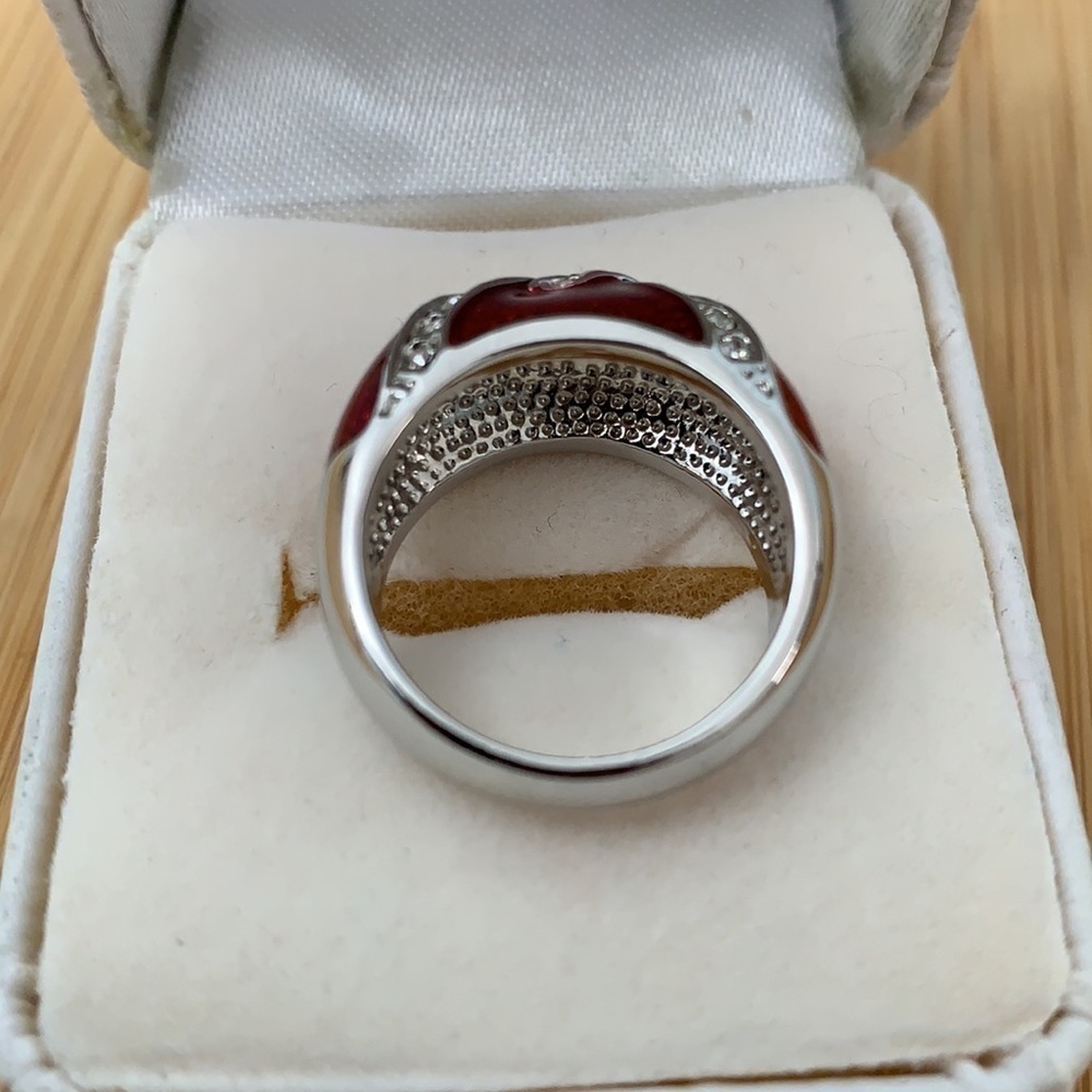 Tara Vanessa | Silver Tone Painted Red Enamel CZ Fashion Dome Ring NIB - Picture 6 of 10